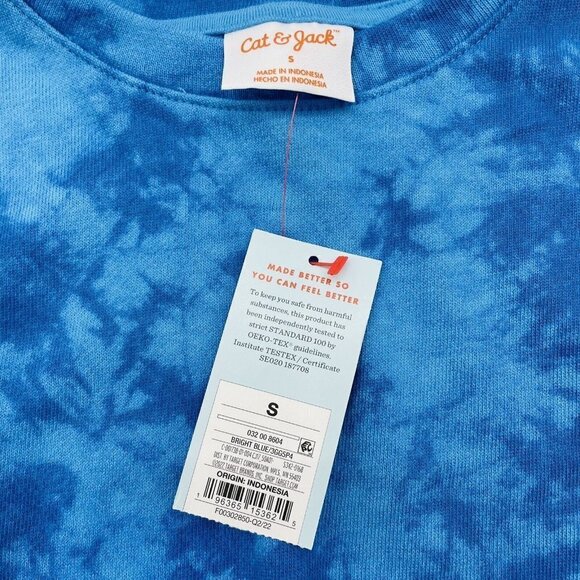 Cat & Jack Unisex Kids Size Small Bright Blue Tie Dye Pullover Sweatshirt 1372 - Picture 7 of 8